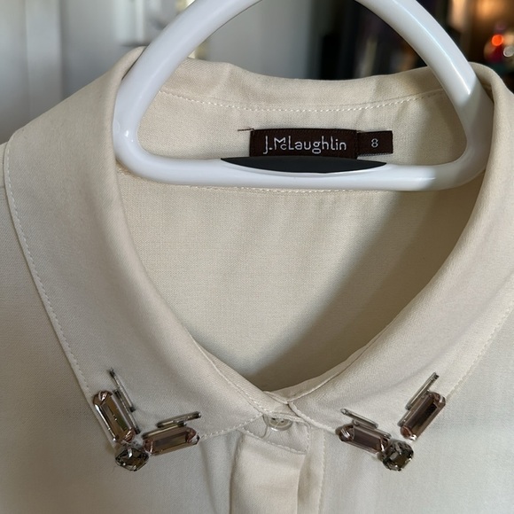 J. MCLAUGHLIN | Cream Dress Shirt Classic Collar Silk Button Down - Picture 8 of 12